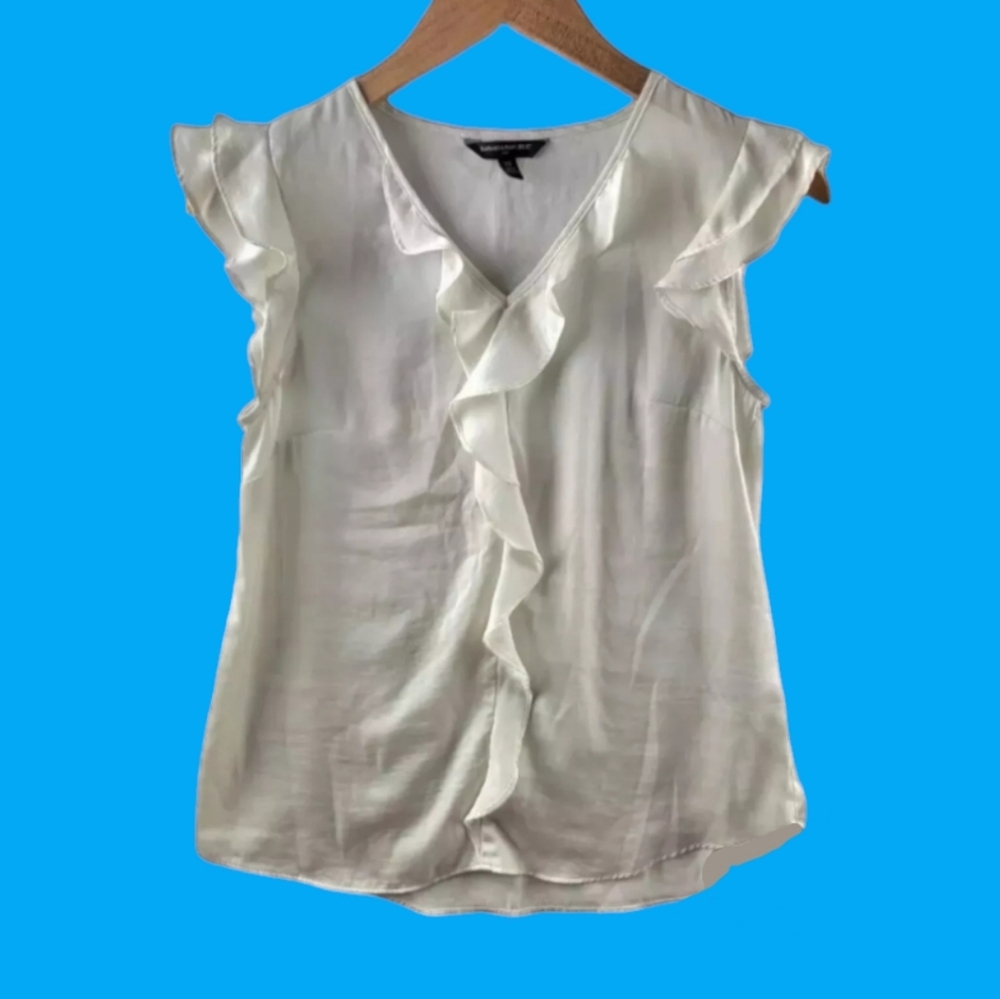 Banana Republic Ruffle Blouse Cap Sleeve Ivory Womens XS Boho Fairy Coastal
